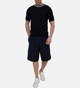 تيشيرت قطن بأكمام قصيرة بحافة ياقة بلون مغاير