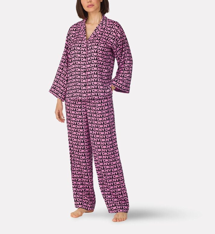DKNY Satin Logo Long Pajama Set, Model View
