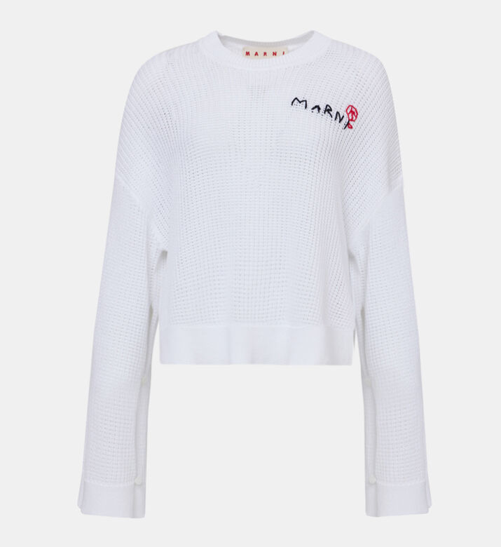 Logo-embroidered Open-knit Jumper