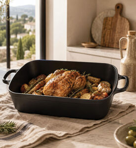 Le Creuset Cast Iron Rectangular Oven Dish, Black, 37-cm, Packshot View