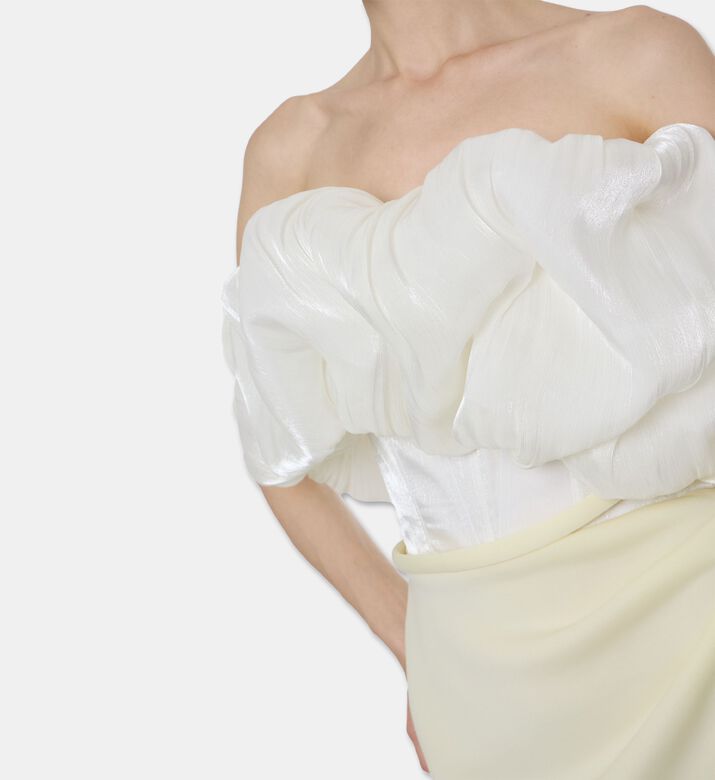 AAVVA Neoprene Tulle Corset One-shoulder Dress, Yellow, M, Model View