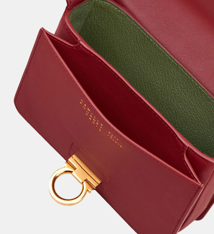 Camille Fournet Signature Calf Leather Pleated Bag, Burgundy, Packshot View