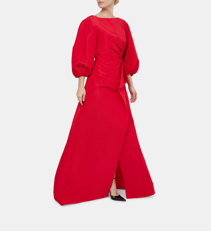 Silk Puffy Sleeves Maxi Dress
