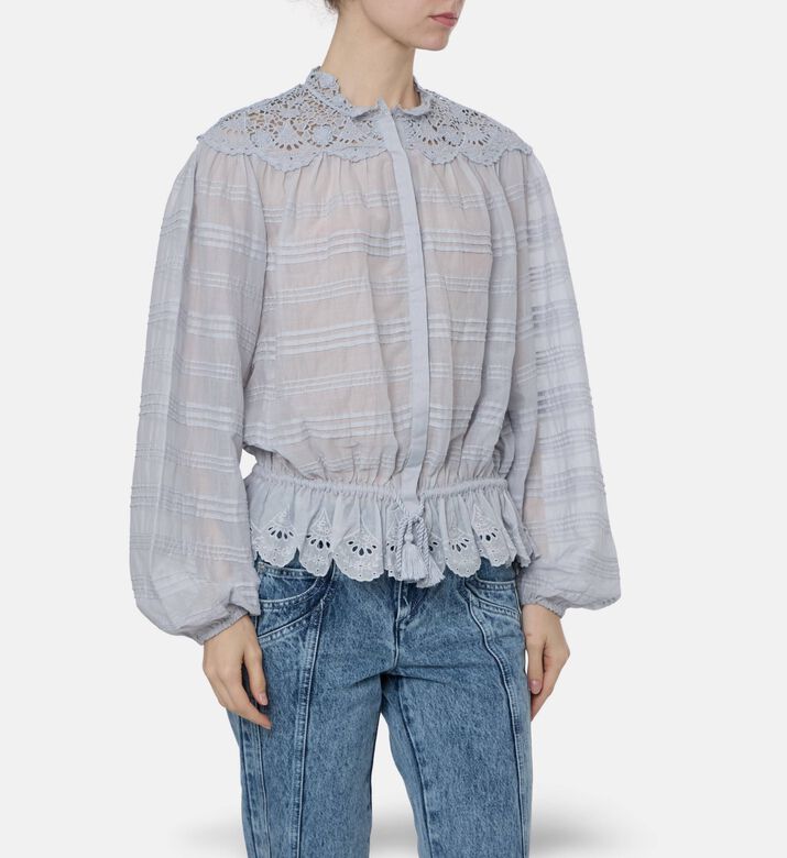 Isabel Marant Pintuck Ruffle Long-sleeve Blouse, Model View