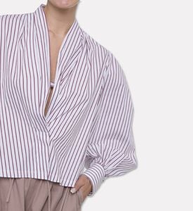 Dawei Stripe-print Puff Sleeve Top, Model View