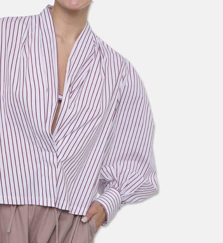 Dawei Stripe-print Puff Sleeve Top, Model View