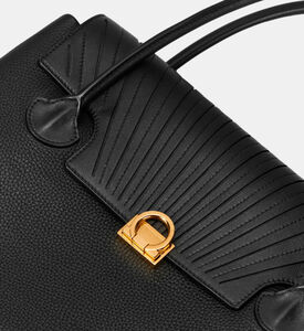 Camille Fournet Signature Calf Leather Pleated Flap Tote Bag, Black, Packshot View