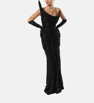 Sequin One-shoulder Rushed Gown