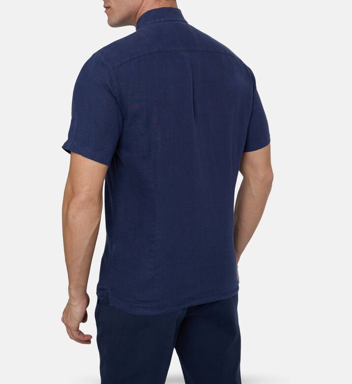 Hackett London Logo-embroidery Short-sleeve Shirt, Navy, S, Model View