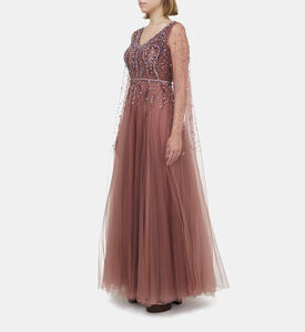 فستان تول مزين بأحجار الراين وأزهار