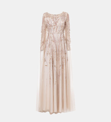 Embroidered Tulle Flared Dress