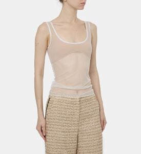 Nensi Dojaka Contrast Piping Sheer Mesh Top, Model View