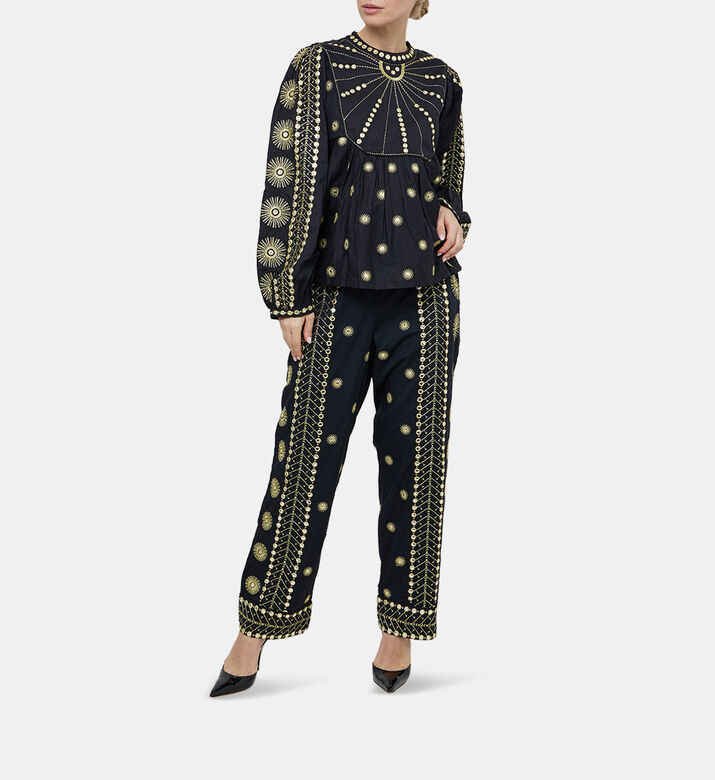 Sun Embroidered High Waist Pants