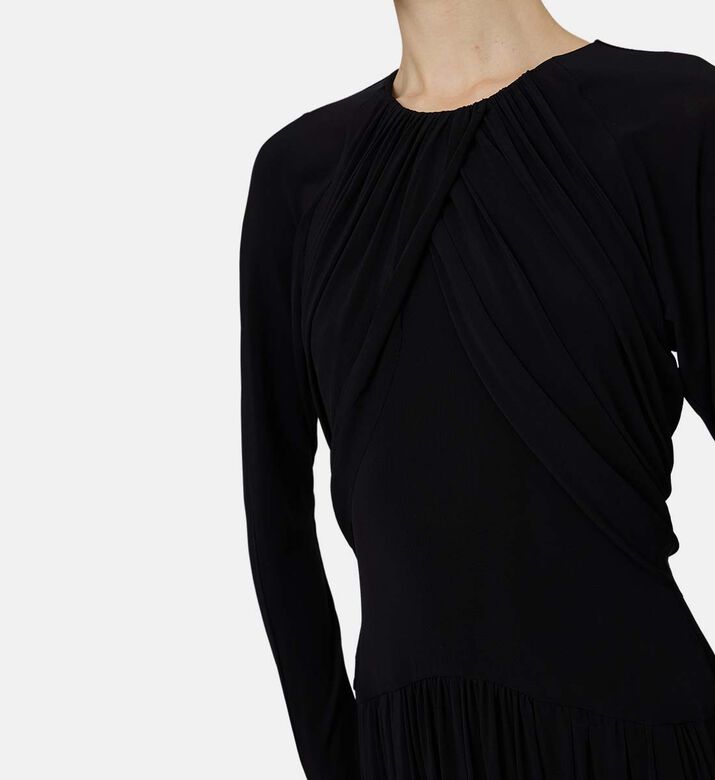 Pleats-detail Long-sleeve Flared Dress