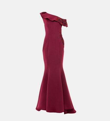 Leaves-embroidery One-shoulder Mermaid Gown