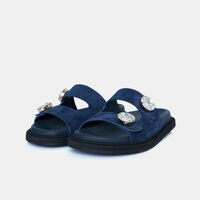 Paros Double Strap Rhinestone Button Slippers