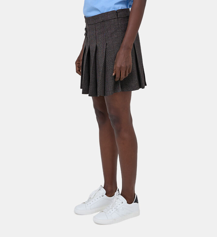 Prince Of Wales Wool Pleated Wrap Mini Skirt