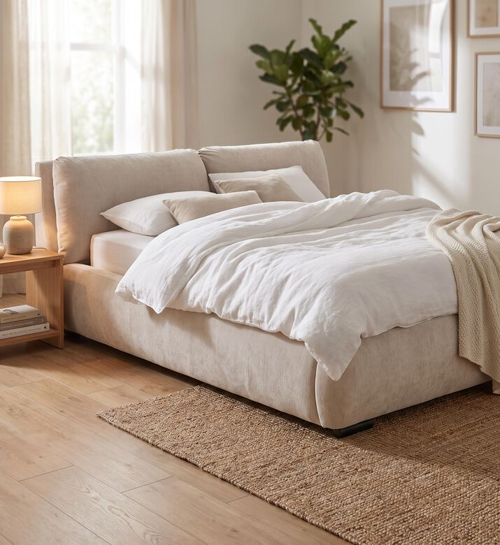 Home Deco and More Palima Upholstered Bed, Beige, 160x200-cm, Packshot View
