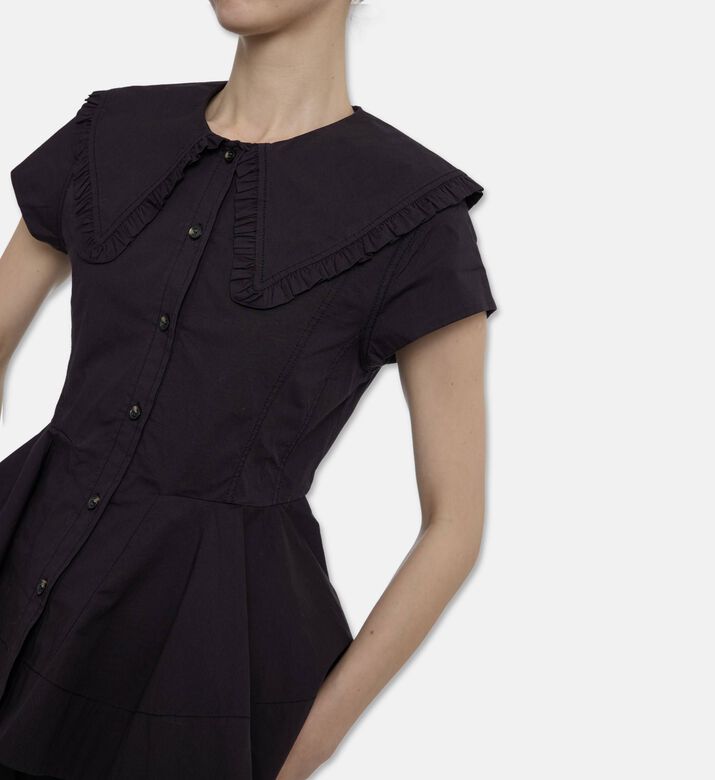Ganni Ruffled Button-down Peplum Blouse, Black, 36, Model View