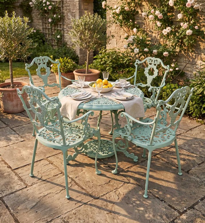 Home Deco and More Grape Dining Table With 4 Chairs Green 90 X 70 Cm, Packshot View