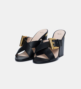 كعب عالي مفتوح من الخلف جلد بإبزيم