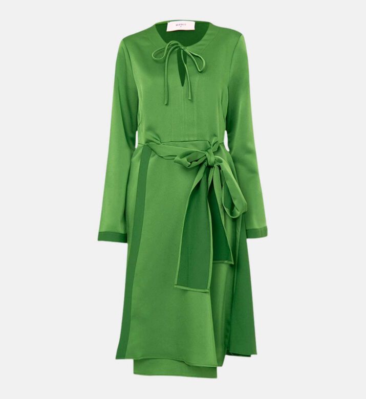 Tied Neck Belted Midi Dress
