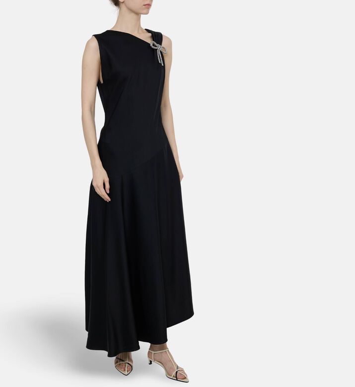 Jil Sander Enverse Satin One-shoulder Evening Dress, Black, 40, Model View