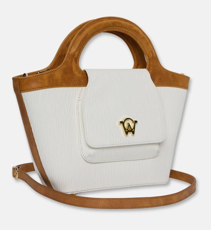 Manc Juliette Logo Plaque V-shaped Mini Tote, White, Packshot View