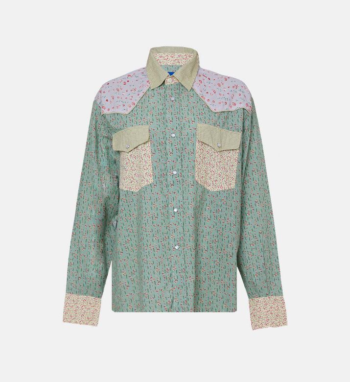 قميص بطبعة أزهار مرقع متعددة الألوان