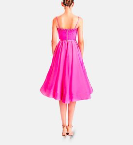 Michael Cinco Hand Beaded-embroidery Corset Midi Dress, Pink, S, Model View