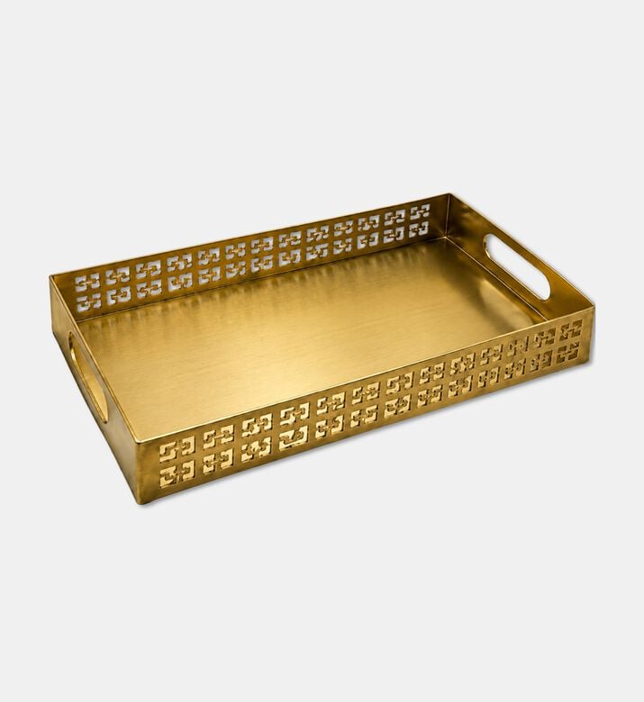 Tohfa Luxe Cutout Gold Metal Serving Tray, Gold, 37x23x6.5-cm, Packshot View