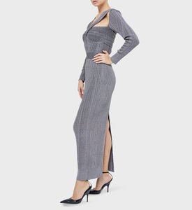 Variegated Rib Draped Metallic Gown Variegated Rib Draped Metallic Gown