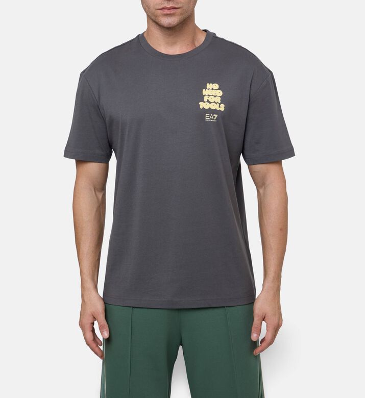 EA7 Cotton Ribbed-details T-shirt, Grey, L, Model View