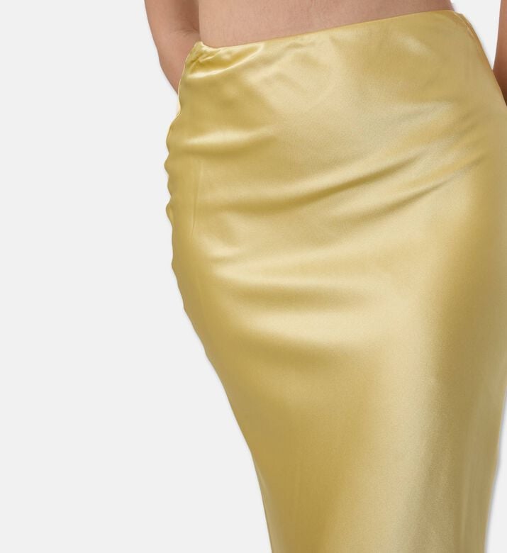 Cult Gaia Satin Midi Slip Skirt, Light-gold, L, Model View