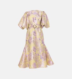 فستان متوسط الطول بحزام بنقشة أزهار