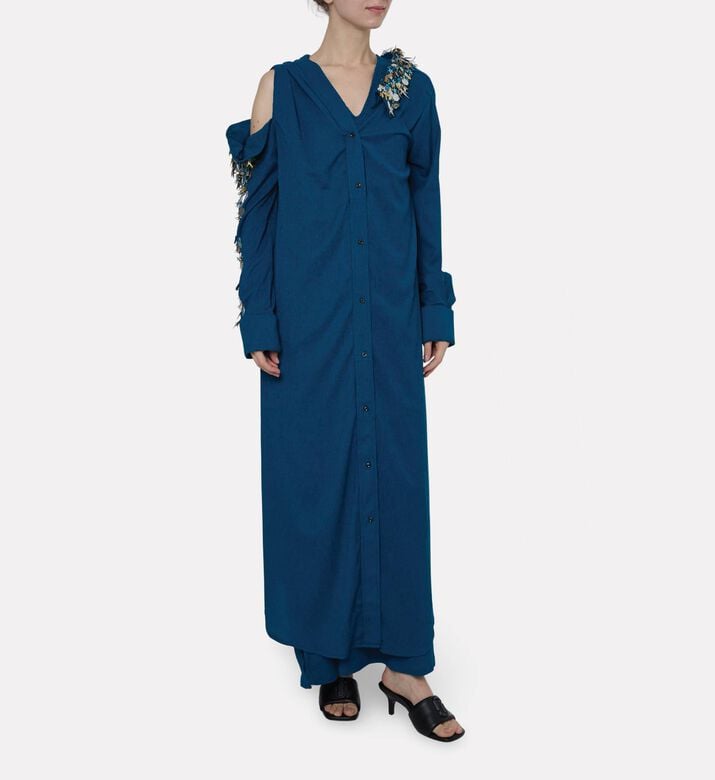 Dalia Al Azem Shoulder Cut-out Embellished Maxi Shirt Dress, Model View