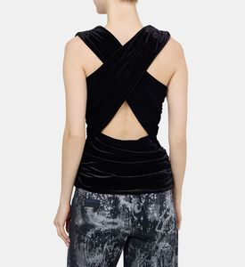 Velvet Jersey Ruched Crossover Blouse
