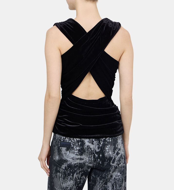 Velvet Jersey Ruched Crossover Blouse