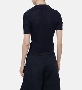 Patou Ribbed Knit Polo Shirt, Blue, L, Model View