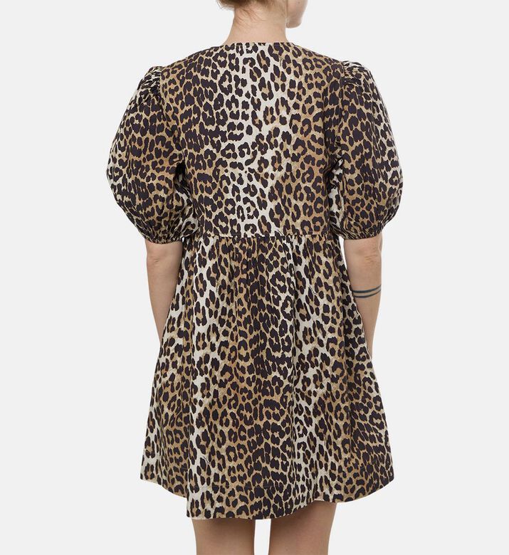 Ganni Leopard-print Tie Closure Mini Dress, Model View
