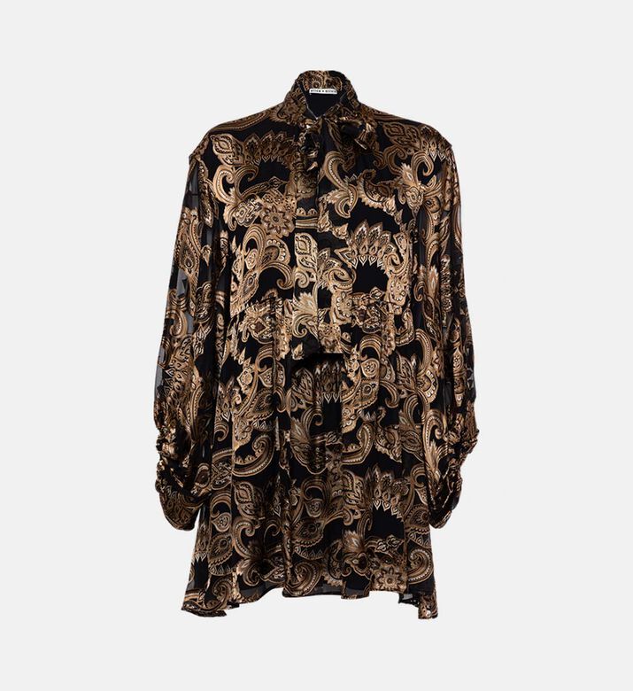 Metallic Paisley Tie-neck Blouse