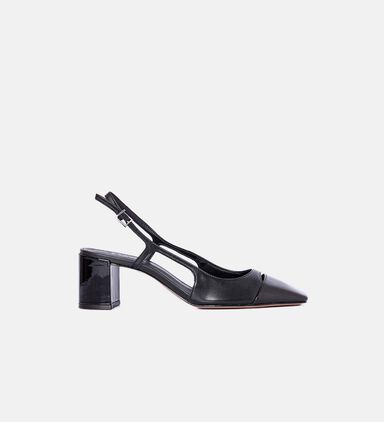 Leather Slingback Low-block Heel Sandals