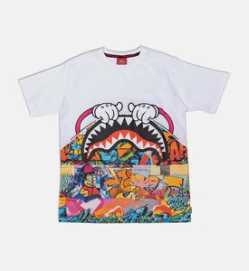 Sprayground Cartoon Shark Graffiti Panel T-shirt, White, 14y, Packshot View