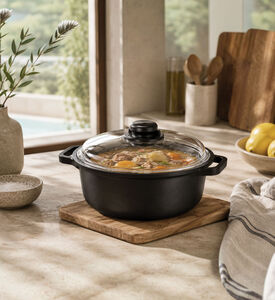 Risoli Granito Lidded Saucepan, Black, 20-cm, Packshot View