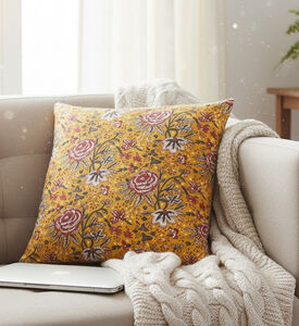 Home Deco and More Leila Block-print Linen Filled And Vaccumed Cushion, Packshot View