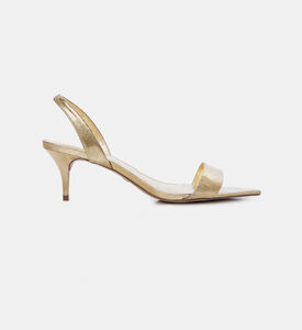 صندل جلدي بكعب قصير ورفيع