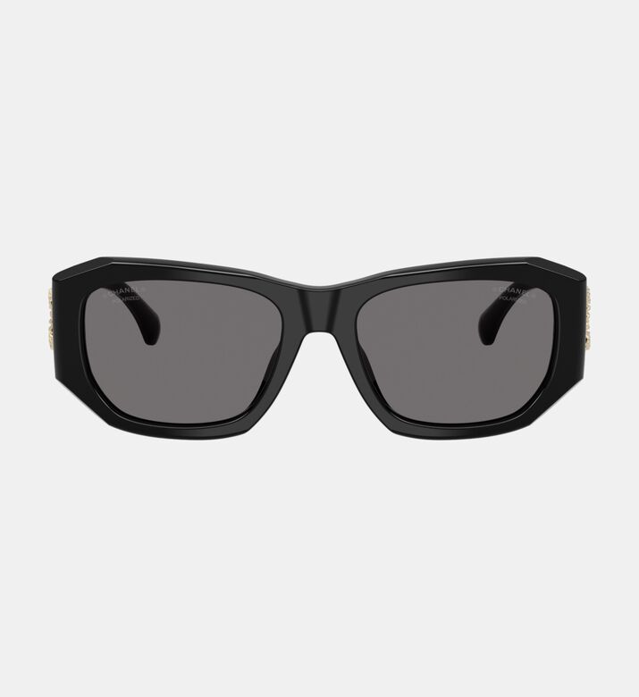 Chanel Acetate Rectangular Havana Sunglasses, Black, Packshot View