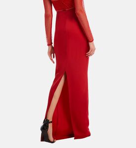 تنورة ساتان طويلة بفتحة ساق عالية