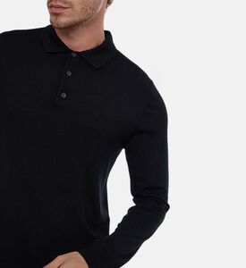 Vince Two-button Placket Long-sleeve Polo Shirt, Black, S, Model View