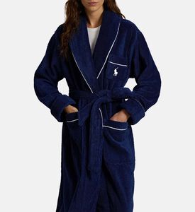 Polo by Ralph Lauren Logo-detail Tie Belt Night Robe, Dark-blue, S-m, Model View